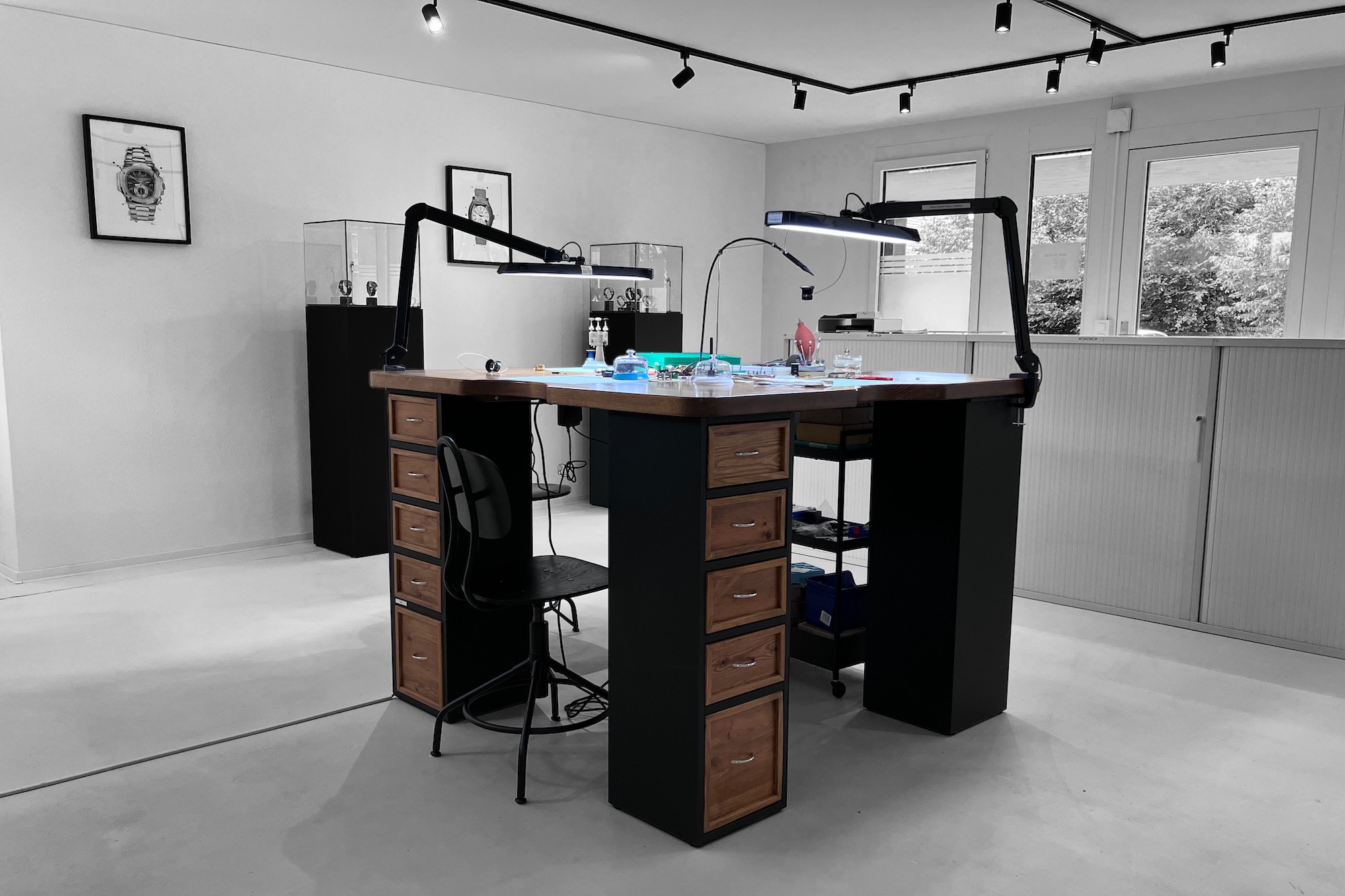 Blick in die Arbeits-Räumlichkeiten von Uhrenatelier fineART